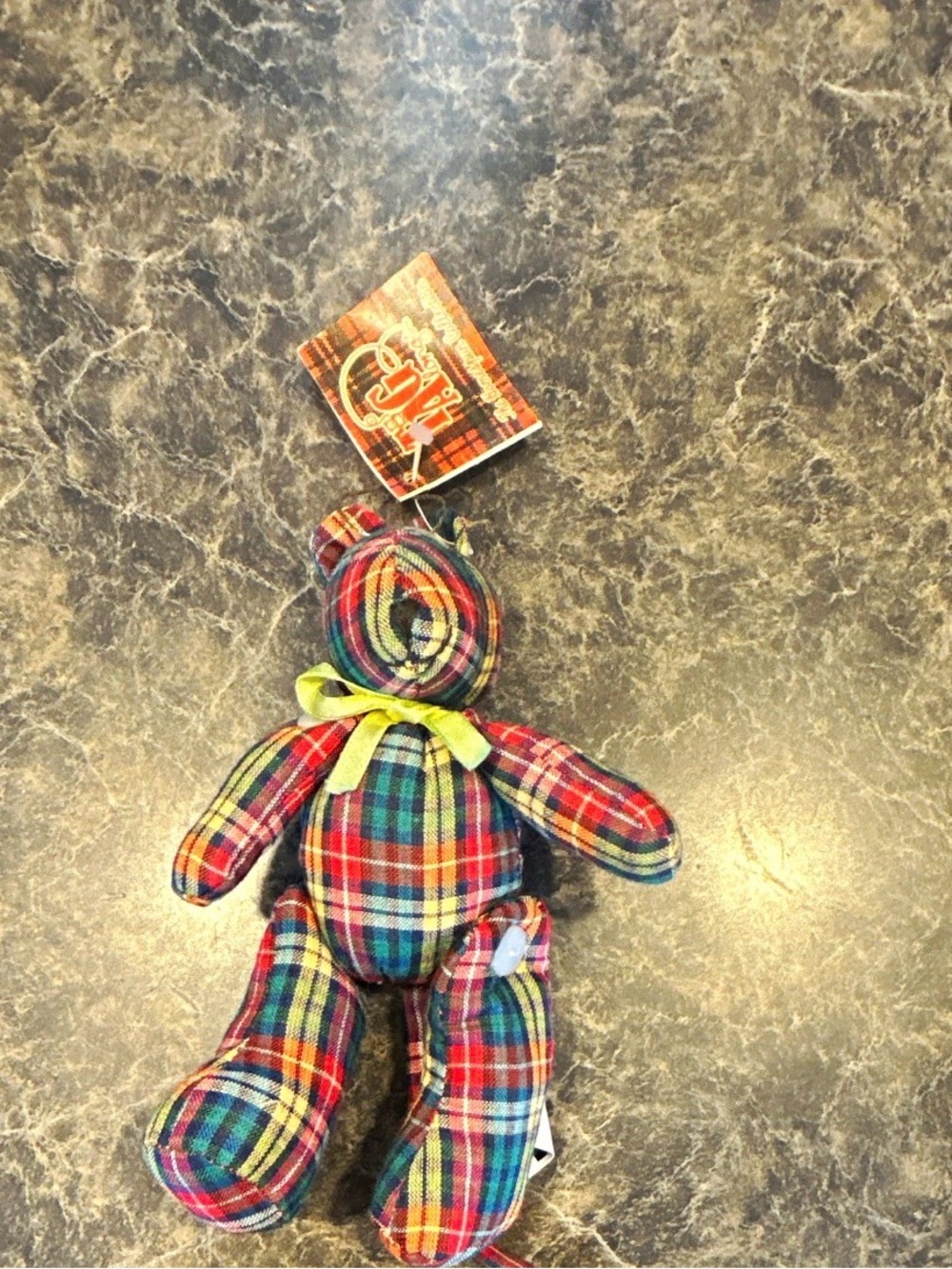 Tag Plaid Multi-Color Teddy Bear with Yellow Bow